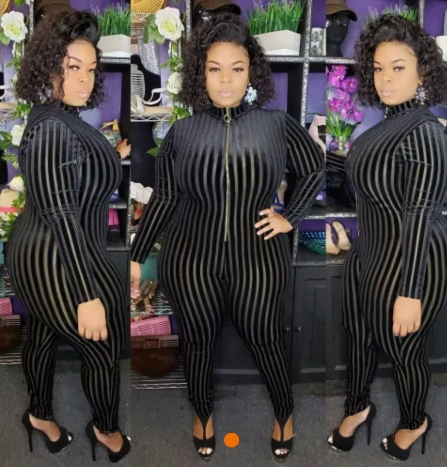 Mesh Flocked Stripped One Piece